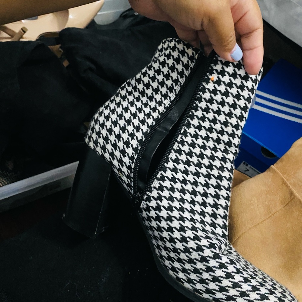 Nasty Gal Black and White Houndstooth Boots